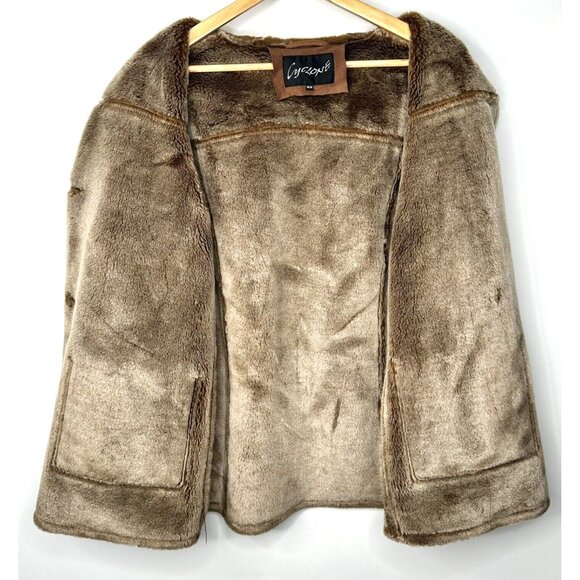 Womens Western Coat Ranch Boho Faux Sheepskin Faux Fur Lined Hooded Caramel M - Picture 8 of 16